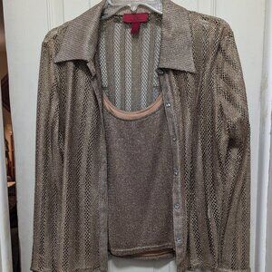 JS Collections 2-Piece Metallic Gold Blouse and Tank Top Size 12